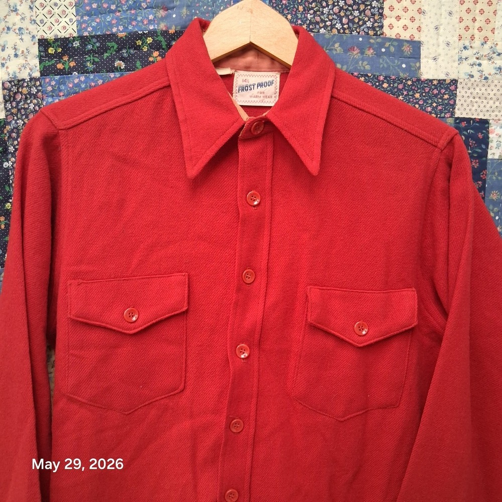 True Vintage 50s FrostProof Wool Flannel Shirt Mens‎ Size Medium 14 1/2 - Picture 2 of 10